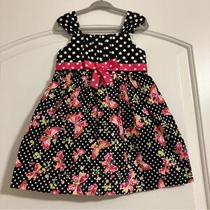Jessica Ann Girl’s Sleeveless Black White polka dot dress pink butterfly Sz 3T